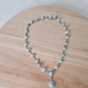 Silver LarimarElegant Blue Beaded Necklace.
